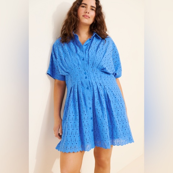 The Tobie Button-Front Pleated Shirt Dress: Mini Eyelet Edition - Picture 3 of 8